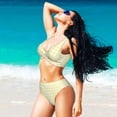 thumbnail image 6 of Kdxio Lemon Yellow Checkboard Print Women's 2 Piece High Waisted Wrap Spaghetti Strap Summer Swimsuit Bikini Set-XX-Large, 6 of 7
