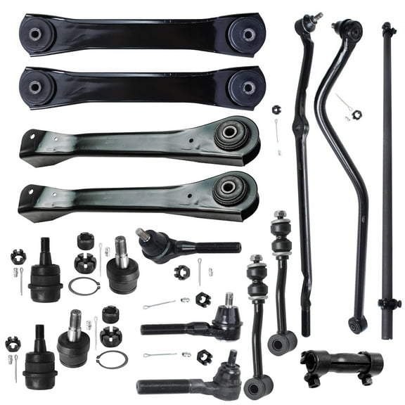 Detroit Axle - Front End 17pc Suspension Kit for 1991-1999 Jeep Cherokee Comanche, Lower Upper Control Arms Ball Joints Sway Bars Outer Tie Rods Adjusting Sleeves Track Bar Replacement