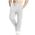 thumbnail image 2 of Men's Fleece Lined Striped Sweatpants - Open Bottom Athletic Gym Lounge Pants,Gray,X-Large, 2 of 7