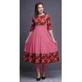 thumbnail image 2 of Bimba Lipstick Red Floral Leaves & Pink Flower Print Long Anarkali For Women Indian Kurti Casual Ethnic Tunic Small, 2 of 5