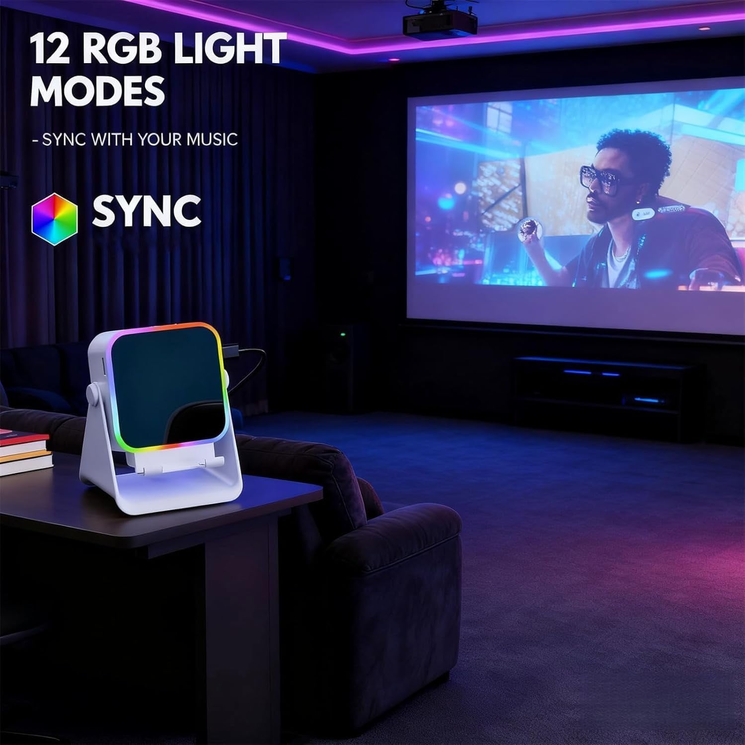 5-in-1 Wireless Induction Bluetooth Speaker with Adjustable Phone Stand, HD Stereo Sound, 5000mAh Rechargeable, 8 RGB Colorful Ambient Light, 360° Foldable Audio Cellphone Holder for iPhone (Mix, 2)