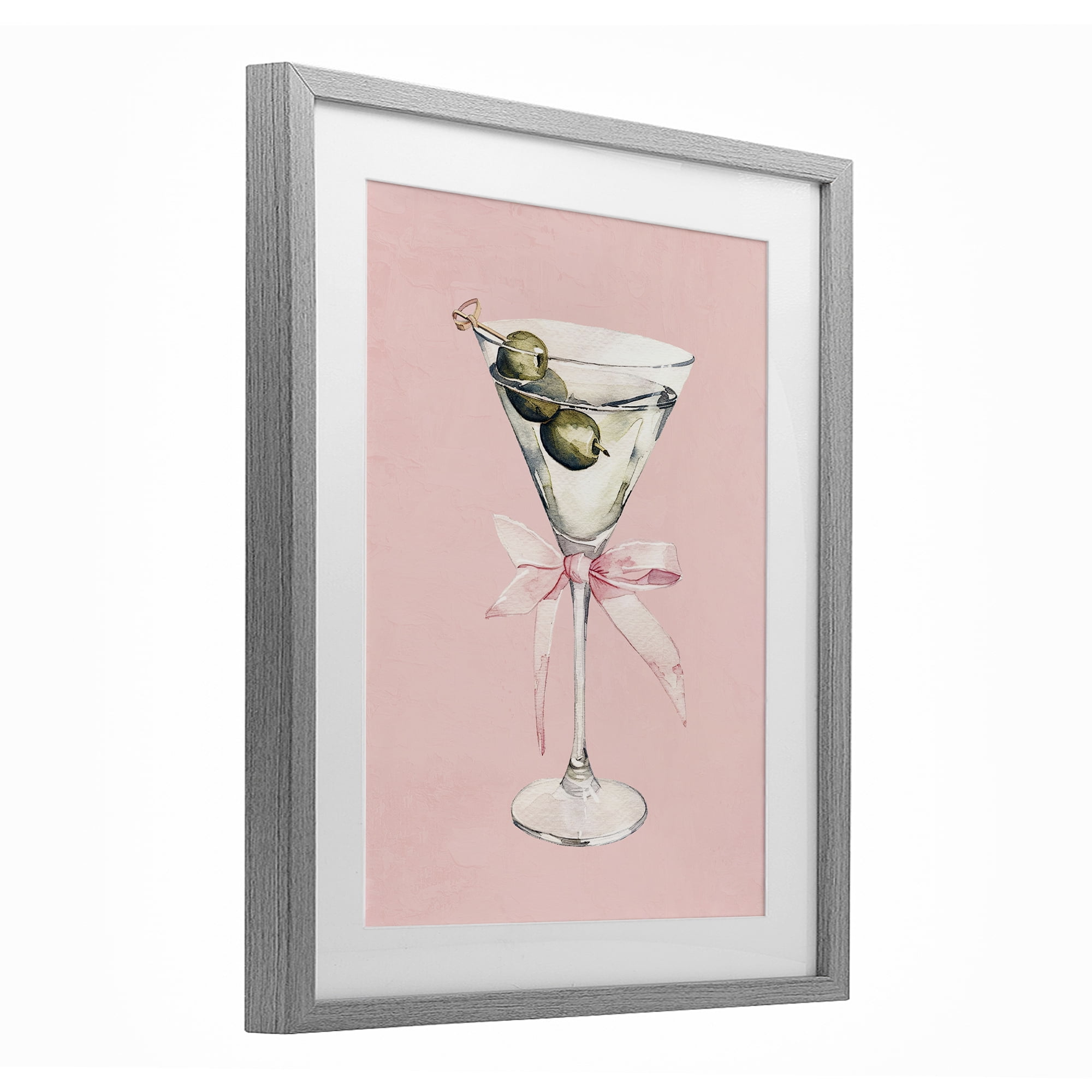 Stupell Industries Martini with Pink Bow Gray Framed Print Under Glass, design by Kim Allen