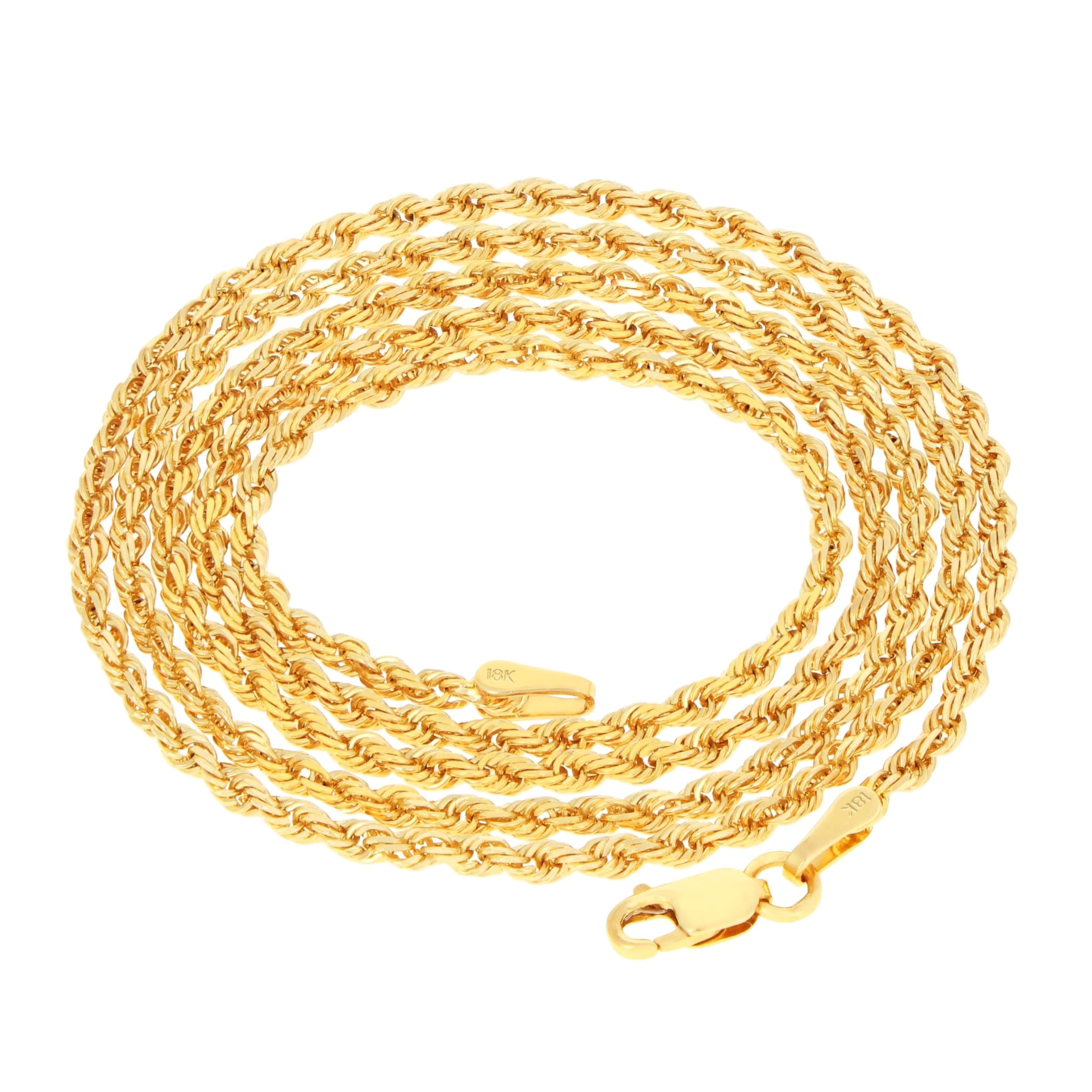 Nuragold 18k Real Yellow Gold 2mm Rope Chain Diamond Cut Necklace (16"-26") Italian Jewelry for Men & Women