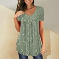 thumbnail image 4 of Sanbonepd T Shirts for Women Henley Tunic Tops Short Sleeve Button Up Casual Ruched Blouses Clothes Peplum Flowy Summer Tops Green, 4 of 5