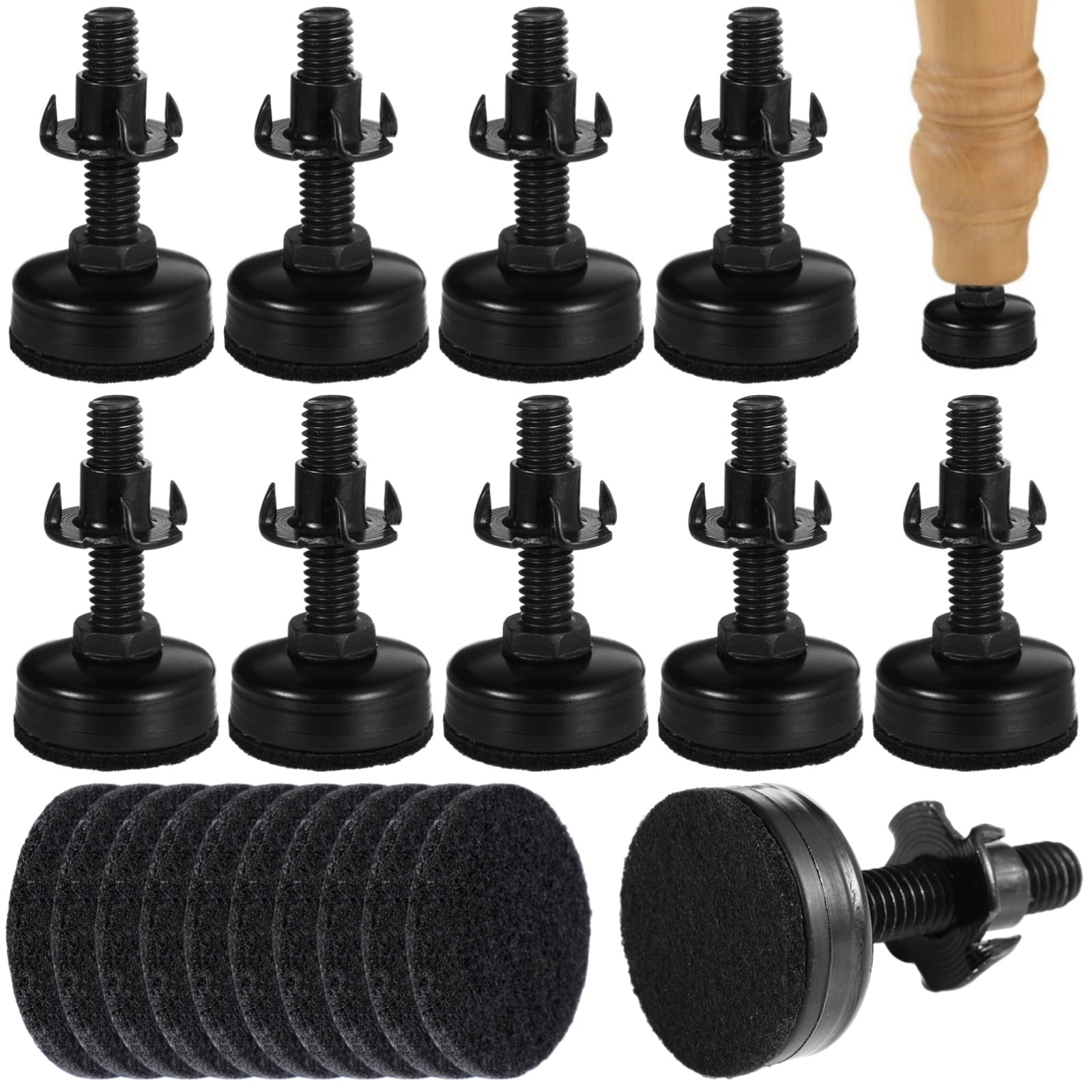 20 Juegos De Niveladores Para Patas De Muebles, Pies Niveladores Roscados De 3 8 A 16 Niveladores De Muebles Ajustables Con Almohadillas De Fieltro Y Tuercas En T Para Taburetes De Bar Mesas Y Gabi