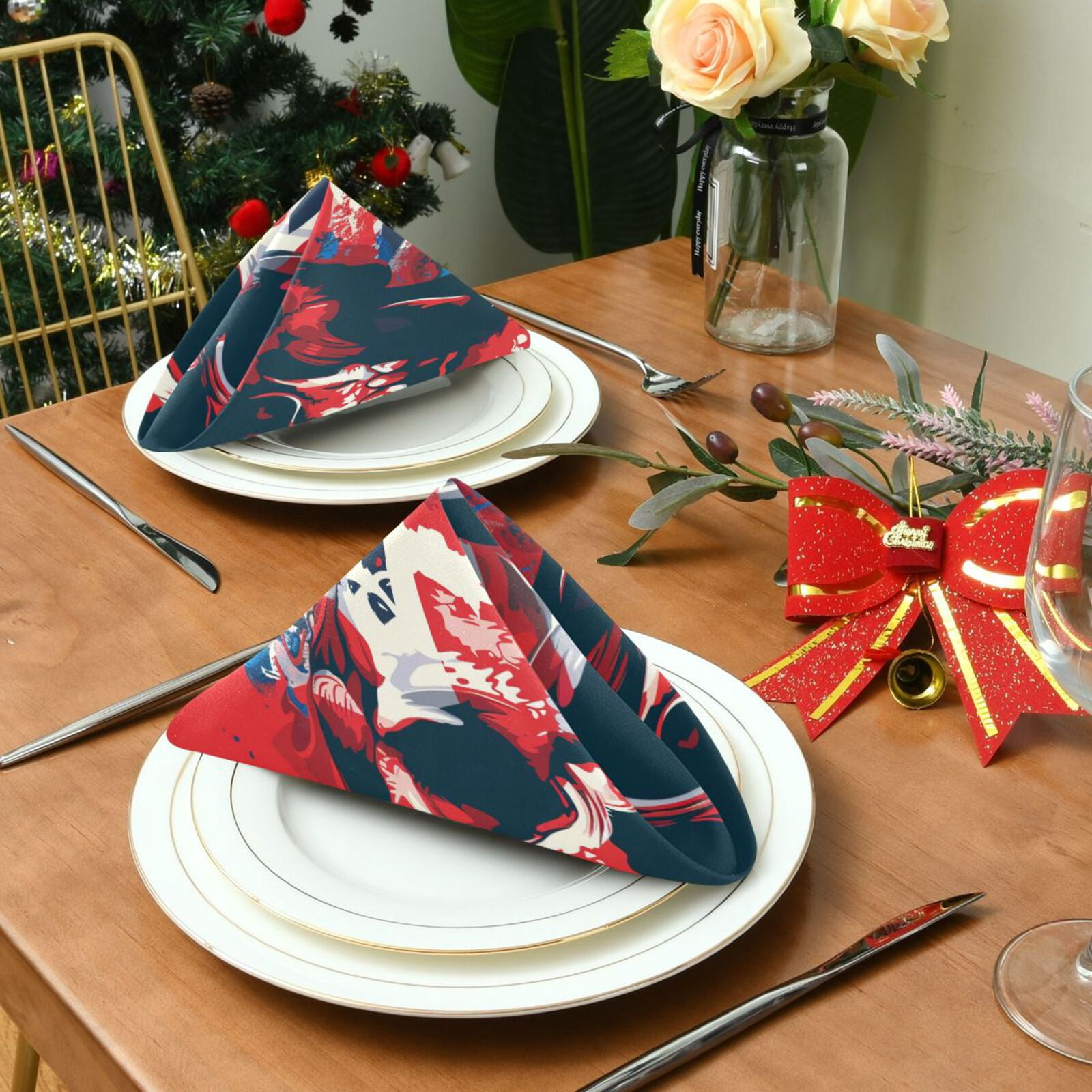 JSTEL British Flag Skull Cloth Napkins Set of 6, 20x20 Inch Washable and Reusable Napkin for Decoupage Dinner Party Everyday Use