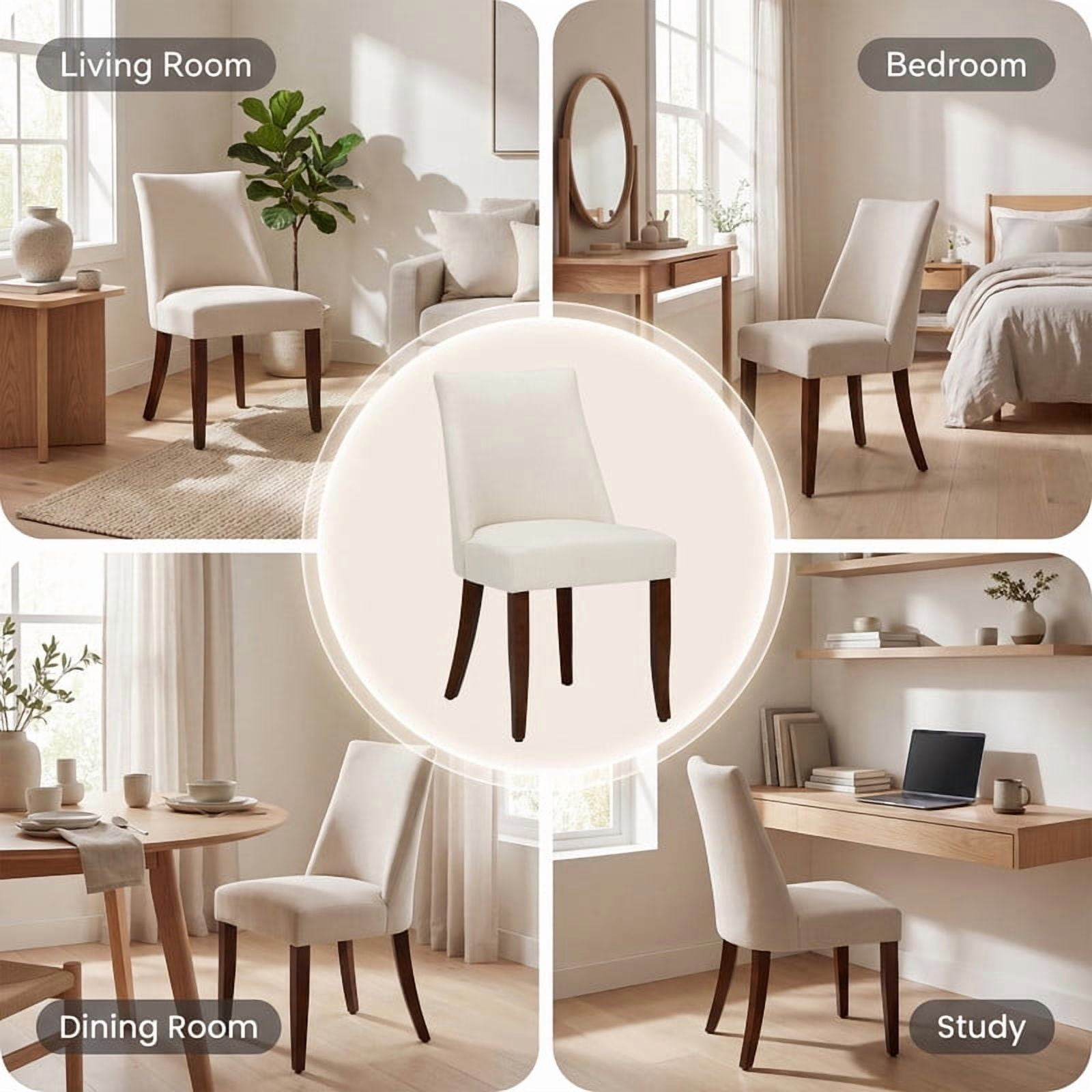 COLAMY Set of 4 Upholstered Dining Chairs, Modern Fabric Kitchen & Dining Room Chairs with Ergonomic High Back and Solid Wood Legs, Farmhouse Side Chairs, Beige
