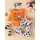 thumbnail image 2 of Cute Cow Print Outfit - Long Sleeve Flutter Sleeve Infant Romper + Bowknot Flared Trousers + Headband Baby Girls 3pcs Set, 2 of 5