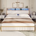 ADORNEVE King Bed Frame with LED Light Headboard, Upholstered Platform