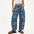 thumbnail image 2 of VBVC Women's Floral Paisley Print Barrel Jeans , High Waisted Denim Pants For Women,Ladies' Baggy Washed Trousers with Pockets,Dark Blue,S-2XL, 2 of 8