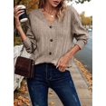 thumbnail image 4 of Females Long Sleeve T Shirts Trendy V Neck Tunic Tops Dressy Causal Ribbed Blouse Loose Comfy Spring Clothes Khaki XL, 4 of 8