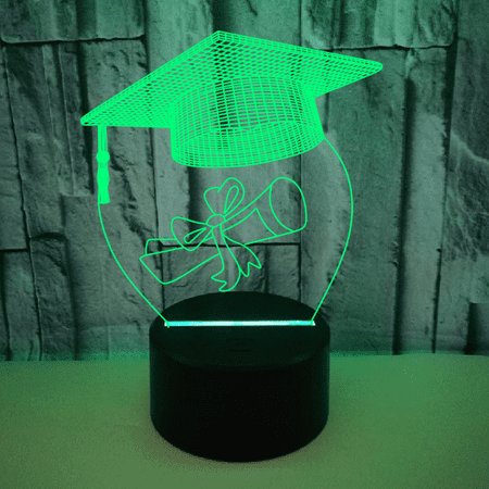 

JUSTUP Bachelor Cap 3D Night Light Colorful with Touch Remote Control 3D Illusion Lamp for Graduate -- Black Seat