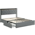 thumbnail image 5 of Full/Queen Size Bed Frame with 4 Storage Drawers and Charging Station, Velvet Upholstered Platform Bed Frame with Storage Headboard, USB Ports and Wooden Slats Support, No Box Spring Needed, Gray, 5 of 9