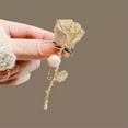 thumbnail image 2 of GKNET Metal Full Diamond Pearl Rose Brooch Cute Large Corsage-Gold, 2 of 7