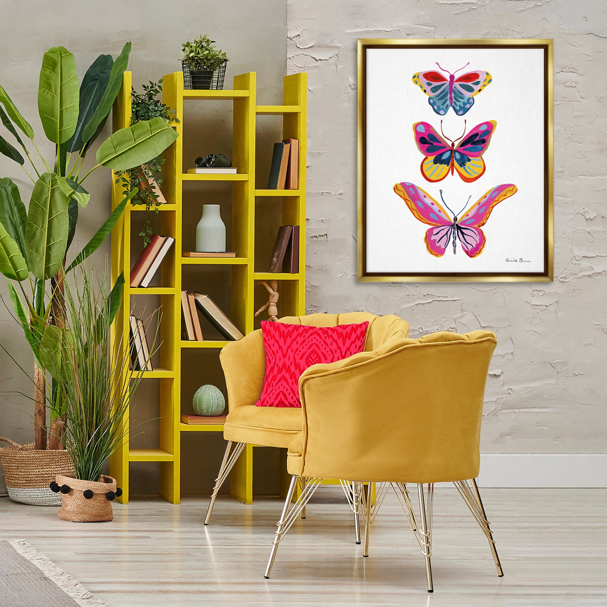 Stupell Industries Small to Large Butterflies Insects Painting Gold Floater Framed Canvas Art Print Wall Art, 25 x 31