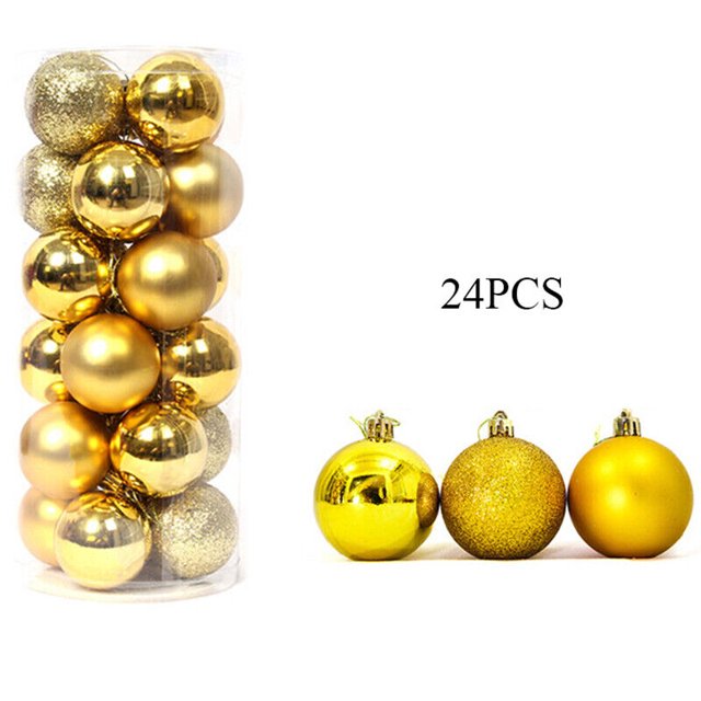 24 piezas de adornos de bolas de purpurina navideña, bolas de árbol de Navidad, decoración colgante para fiestas, dorado
