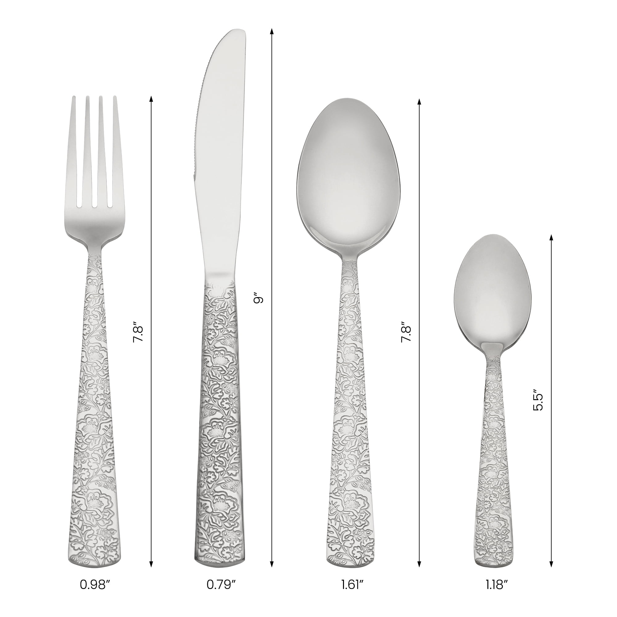 Unique Bargains Stainless Steel Floral Flatware Set for Multiple Uses Silver 4pcs