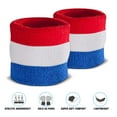 thumbnail image 7 of Suddora Striped Wrist Sweatbands - Athletic Cotton Terry Cloth Wristbands for Sports (Pair) (Red White & Blue), 7 of 7