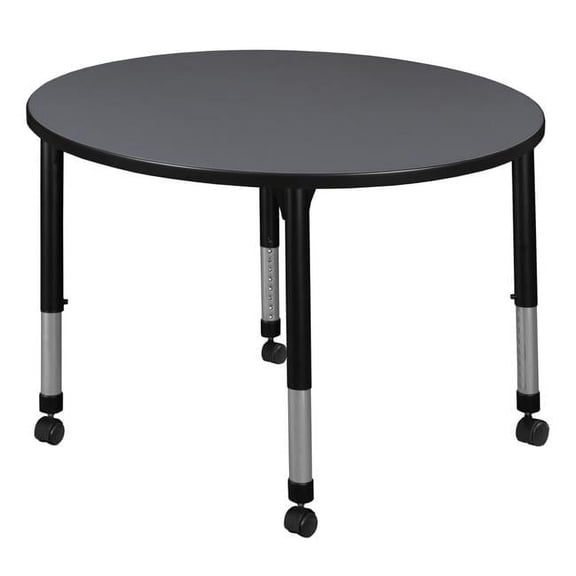 30 in. Kee Round Height Adjustable Mobile Classroom Table, Grey
