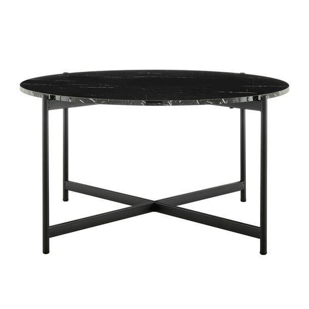 Danya B. Round Contemporary Marble Finish Veneer Top Black Metal Large