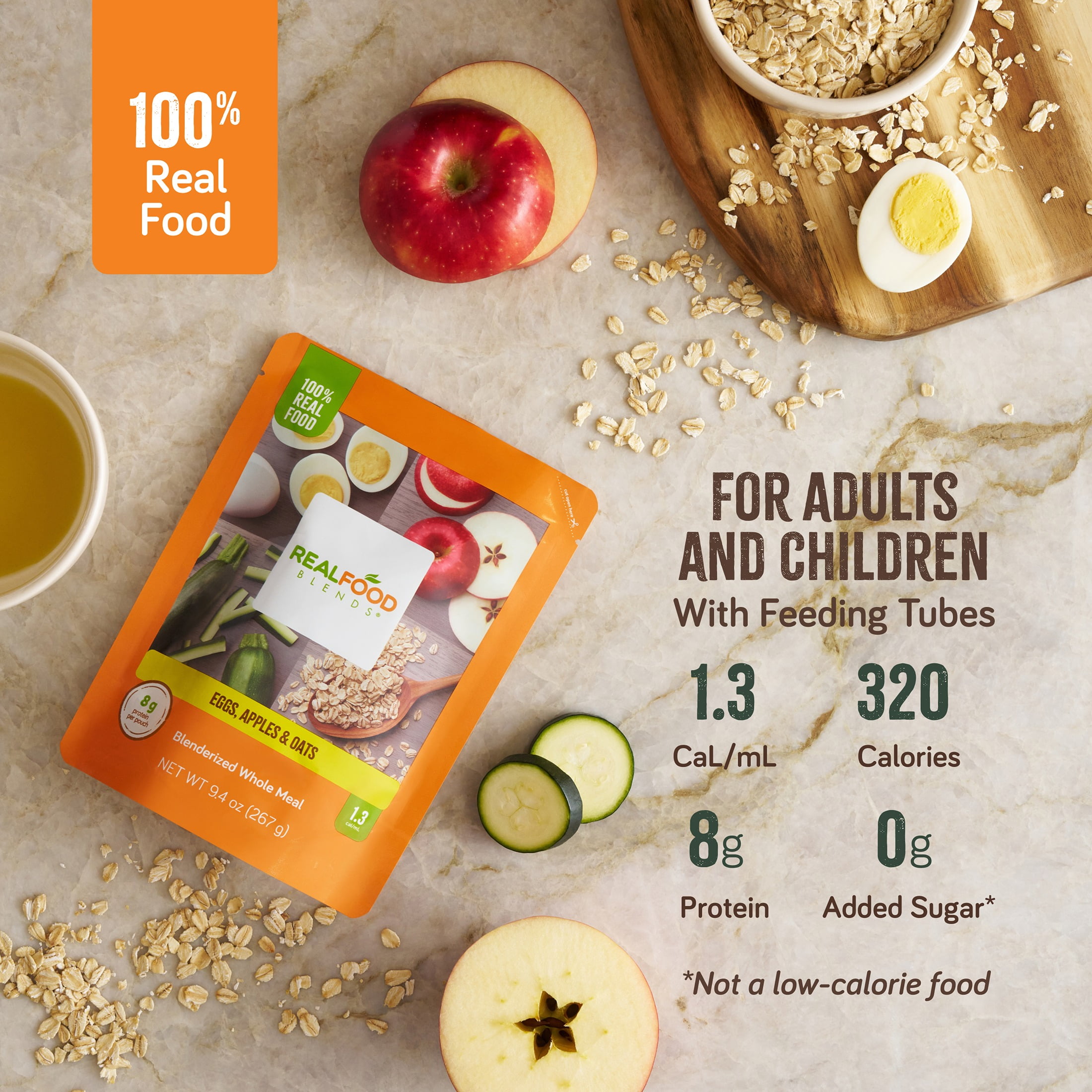 Real Food Blends Eggs, Apples & Oats - Pureed Food Meals for Tube Feeding with Protein, Vegetables & Fruits - 320 Calories for Breakfast, Lunch & Dinner - 9.4 oz (Pack of 12)