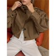 thumbnail image 6 of Womens Cropped Jacket Batwing Sleeve Trendy Casual Short Trench Coats Button Up Outerwear Khaki L, 6 of 10