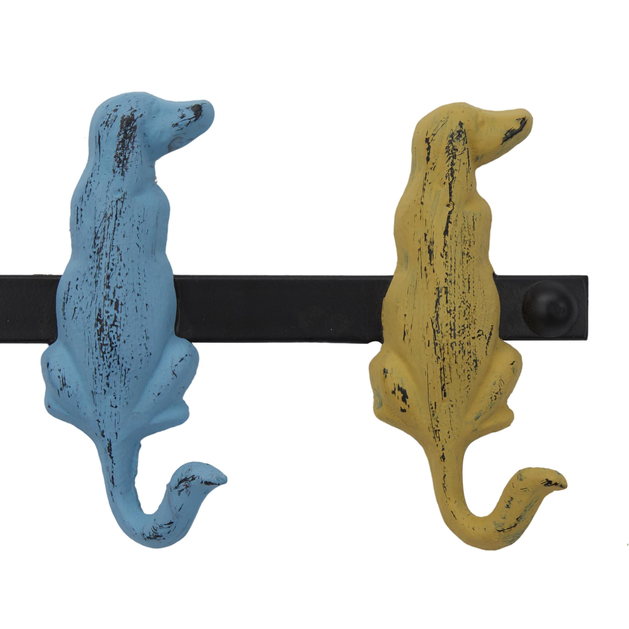DecMode 19" x 5" Multi Colored Metal 5 Hanger Dog Wall Hook, 1-Piece