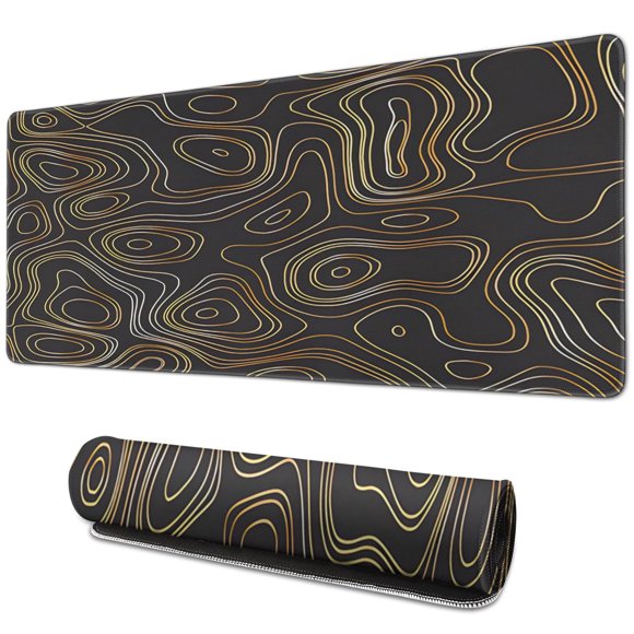 Tapis de Souris Thème Cercle Ligne Dorée Imperméable Antidérapant pour Bureau Maison Jeu Base en Caoutchouc avec Bords Cousus 31.5x11.8 Pouces