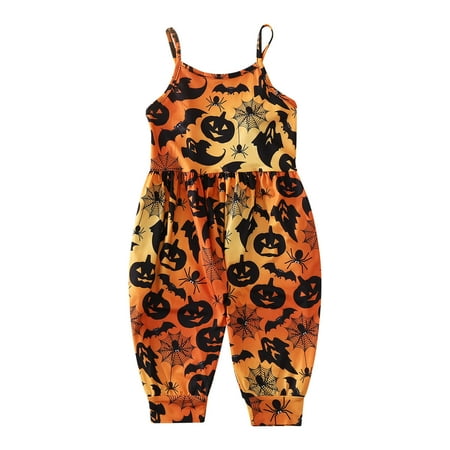 

Baby Sleepers 6-9 Month Onesies Halloween Jumpsuit Pumpkin Print Skull Sleeveless With Pockets Orange Clothes