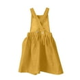 thumbnail image 6 of BRGZLK Girls Summer Cotton Linen Dresses Trendy Solid Color Back Button Up Suspender Casual Sundress with Pockets Yellow 7-8 Years, 6 of 7
