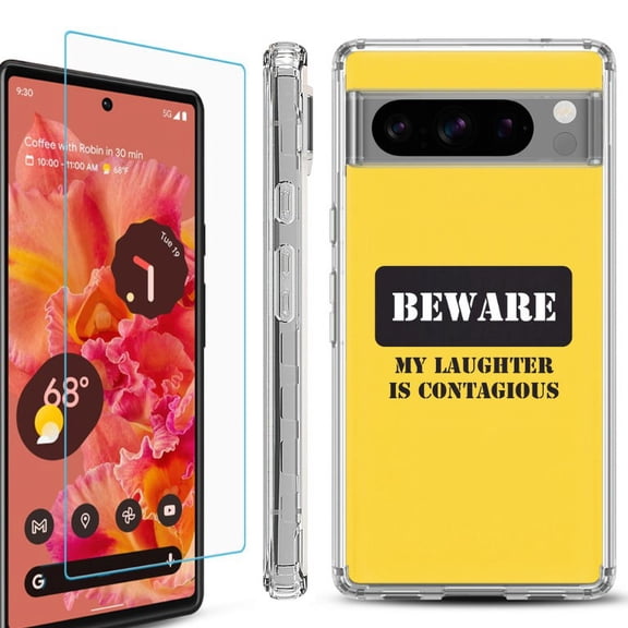 OneToughShield ® Compatible with Google Pixel 8 Pro, Shockproof Phone Case, with Tempered Glass Screen Protector - Laughter