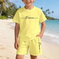 thumbnail image 5 of Rggeeun Child Girls Outfit Sets 2 Piece Alphabet Print Elastic High Wasit Shorts & Adjustable Tie & Knit Crew Neck Short Sleeve Top Soft Breathable For Daily Play Trendy Suit,Yellow,13-14 Years, 5 of 7