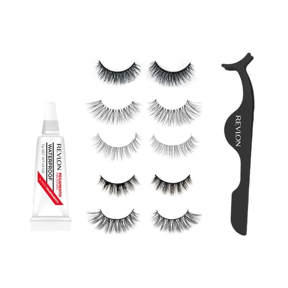 Set de 5 pares de Pestañas Revlon Modelo 6 con Aplicador y Pegamento transparente Mix12