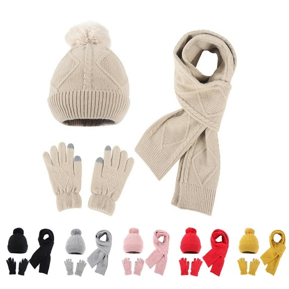 Elainilye Fashion Women's and Men's Knit Hat Scarf Gloves Set Thickened Hat Long Knit Scarf Touchscreen Gloves for Cold Weather,Black