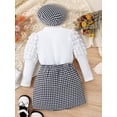 thumbnail image 4 of xiaxaixu Ensemble 3 Pcs pour Fille Automne Manches Longues Col Rond Jupe Pied-de-Poule Béret Vêtements Élégants, 4 of 9