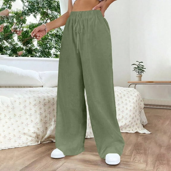 IDALL Linen Pants Women Petite Pants Women Pure Color Fashionable Casual Imitation Linen Pocket Strap Pants Lounge Pants Women Summer Pants Army Green L