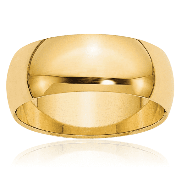 10K Solid Yellow Gold 8mm Half Round Plain Classic Wedding Band Ring