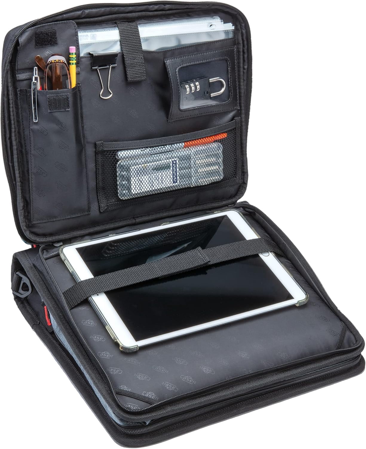 Case-It 2 Inch 3 D-Ring Zipper Binder with Padded Laptop Case Workstation, Shoulder Strap, LT-117, Black