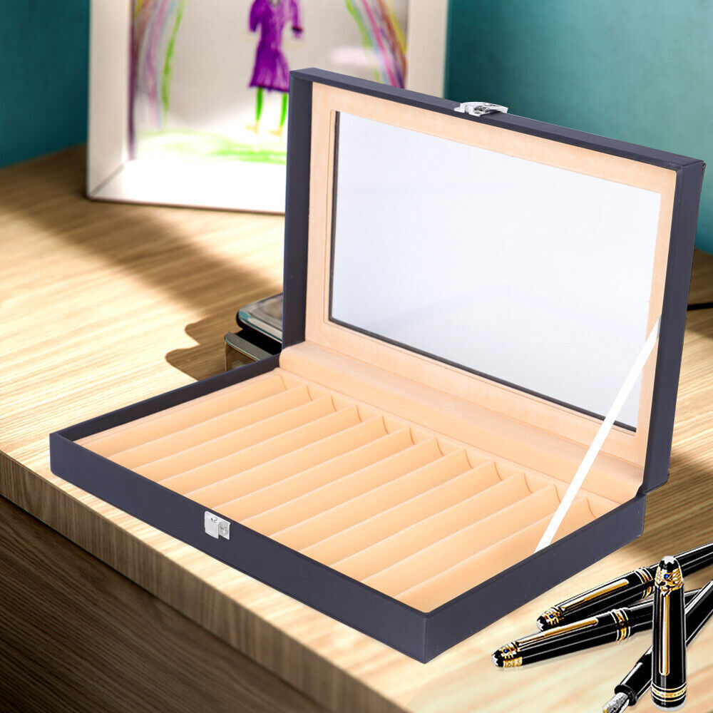 12 Slots Pen Case Black Fountain Pen Display, Wood Pen Box Storage Collector Box Organizer