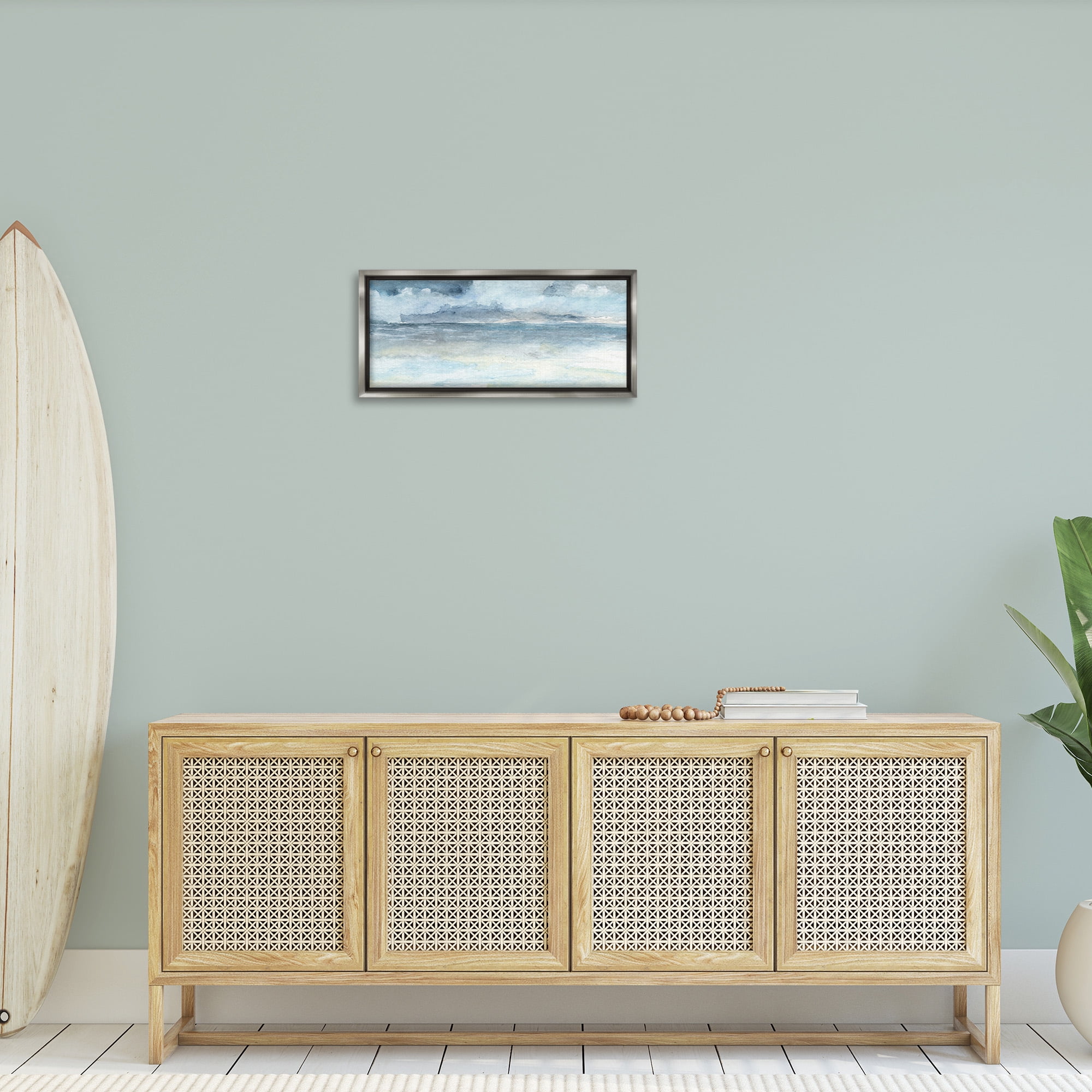 Stupell Industries Abstract Cloudy Ocean Waves Nature Painting Gray Floater Framed Canvas Art Print Wall Art, 25 x 11