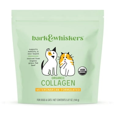 Bark & Whiskers Organic Collagen for Dogs & Cats, 5.07 oz. (144 g), Organic Grass-Fed Beef, Supports Mobility & Skin Health, Veterinarian Formulated, Non-GMO, Certified USDA Organic, Dr. Mercola