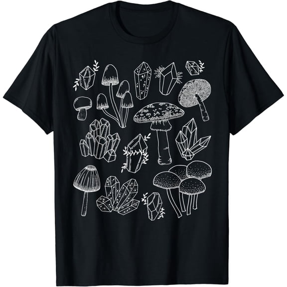 Simple Fit Mushroom Fungi Crystals Cottagecore Goth Witchy Mycology T-Shirt