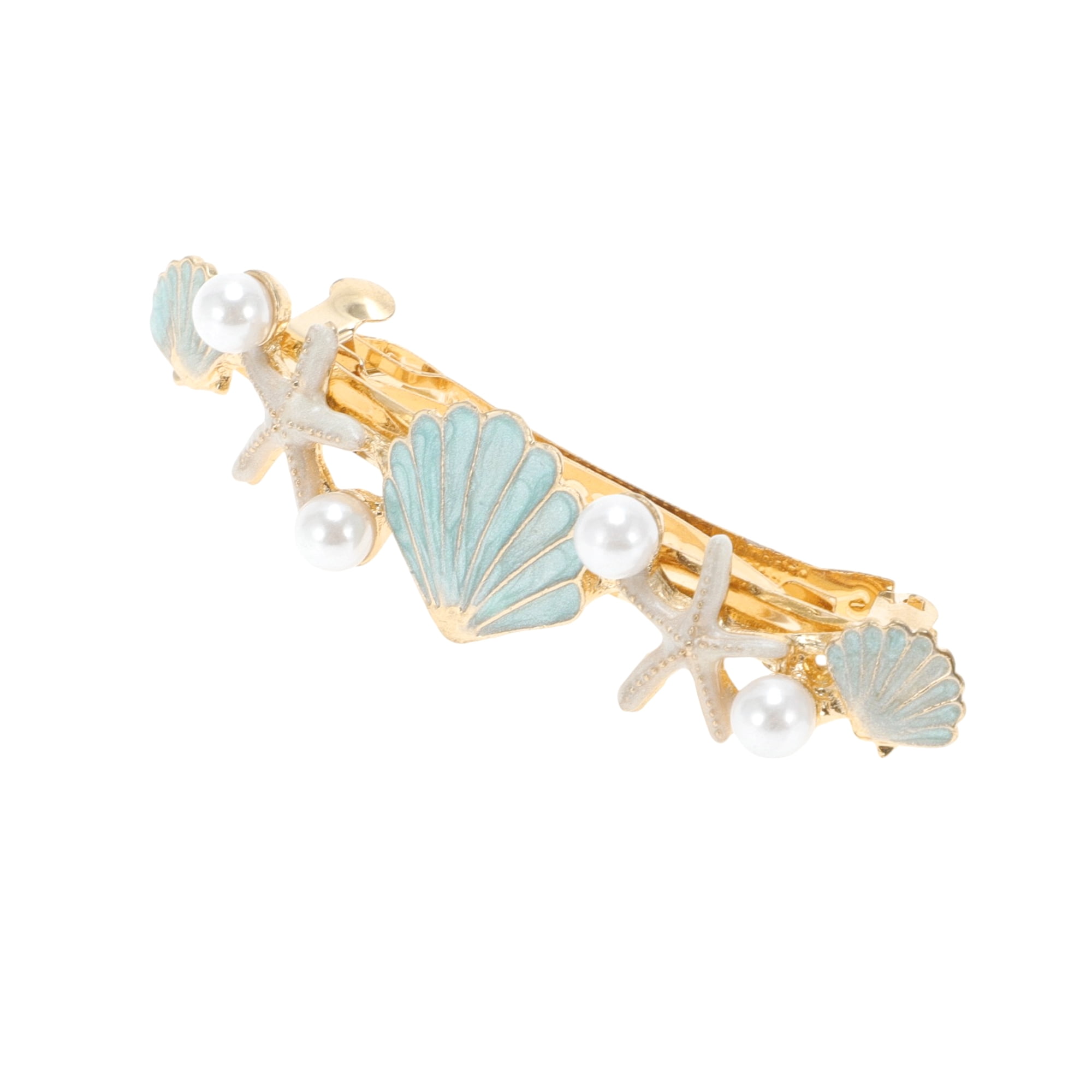 Unique Bargains Shell Starfish French Barrette Hair Clips for Home and Styling Blue