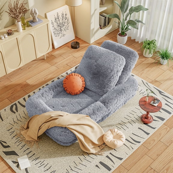 Homall Human Foldable Lazy Sofa Bed Recliner Sofa - Multi-Functional Lazy Sofa with 2 Soft Pillows, Ergonomic Design & Multiple Adjustable Angles for Living Room Bedroom Reading Nook, Gray