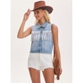 thumbnail image 2 of DARING DIVA Women's Button Down Sleeveless Tassel Trim Fringe Jean Vest S Light Blue, 2 of 8