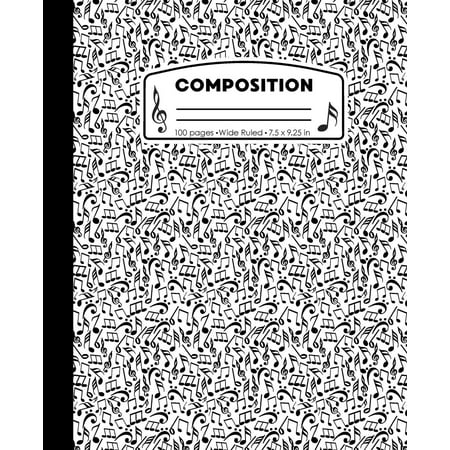 Composition: Music Notes White and Black Composition Notebook for Boys or Girls. Musical Musician Wide Ruled Book 7.5 x 9.25 in, 100 pages, journal for kids, elementary school students and teachers