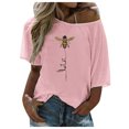thumbnail image 2 of Pntutb Mujeres Tallas grandes Damas Un hombro Abeja Impreso Camiseta top Verano Blusa suelta Pntutb Pntutb-25, 2 of 7