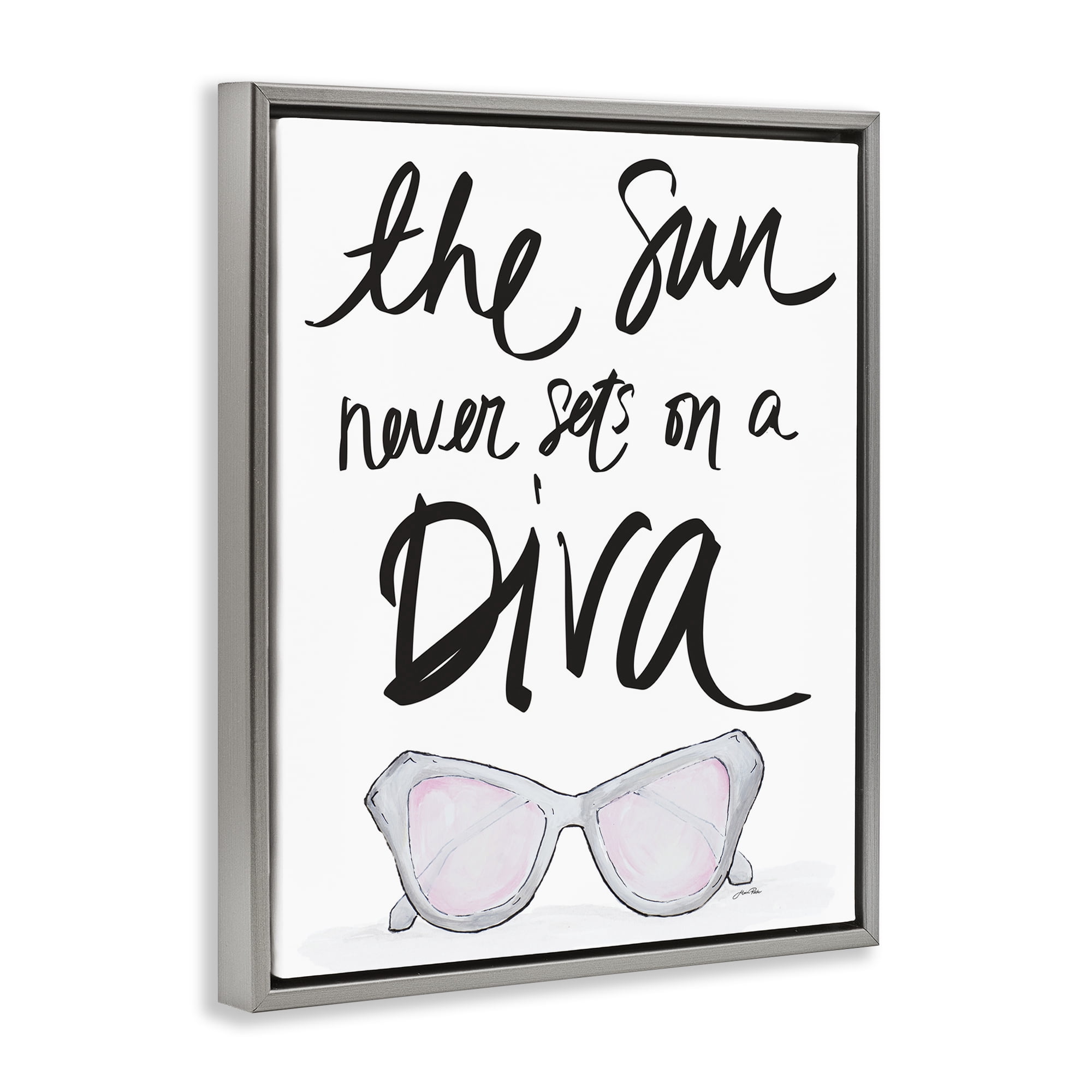 Stupell Industries Sun Never Sets on Diva Beauty & Fashion Painting Gray Floater Framed Art Print Wall Art, 25 x 31