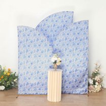 Efavormart Set of 3 White Blue Satin Chiara Backdrop Stand Covers With Chinoiserie Floral Print, Fitted Covers For Half Moon Wedding Arches 5ft, 6ft, 7ft
