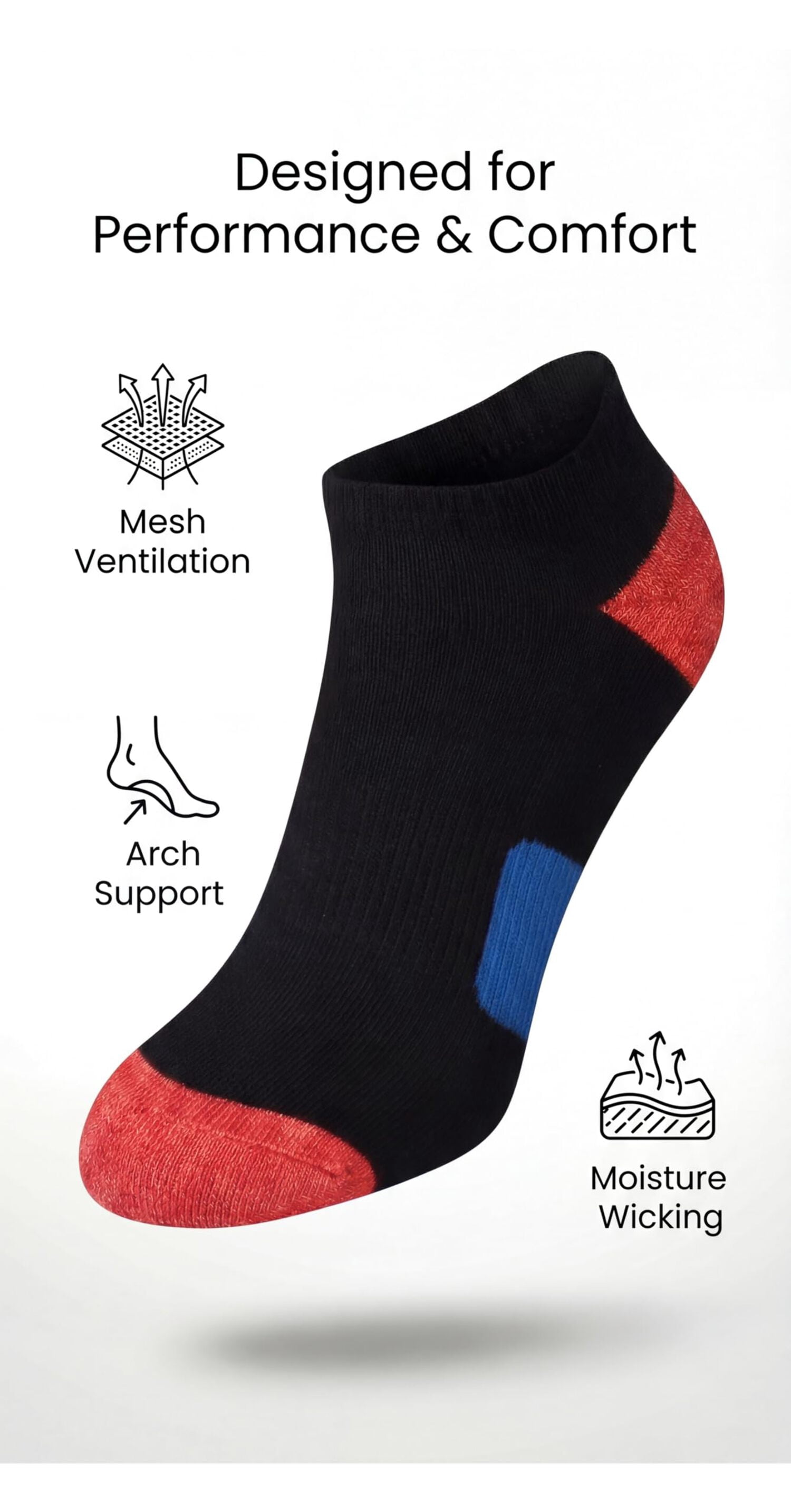 Tipi Toe Women's Athletic Ankle Socks with Arch Support 12-Count